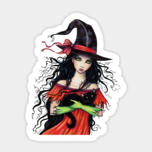 Autumn Mischief Halloween Witch and Black Cat Sticker